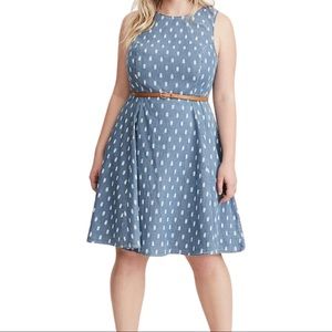 Torrid Feather Print Cotton Denim Chambray Dress Sz 18